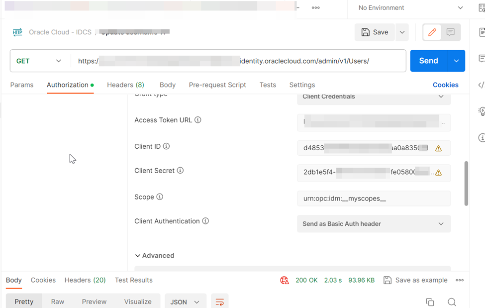 In postman, set authorization using client id and secret and generate access token and call API to add new application as confidential application to change Oracle Cloud Username