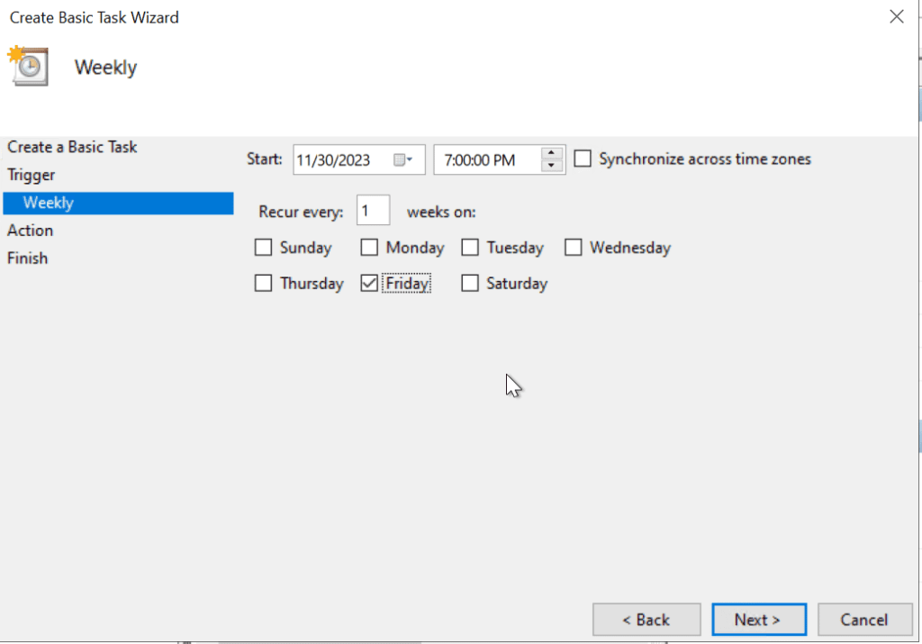 Define trigger and schedule type in task scheduler