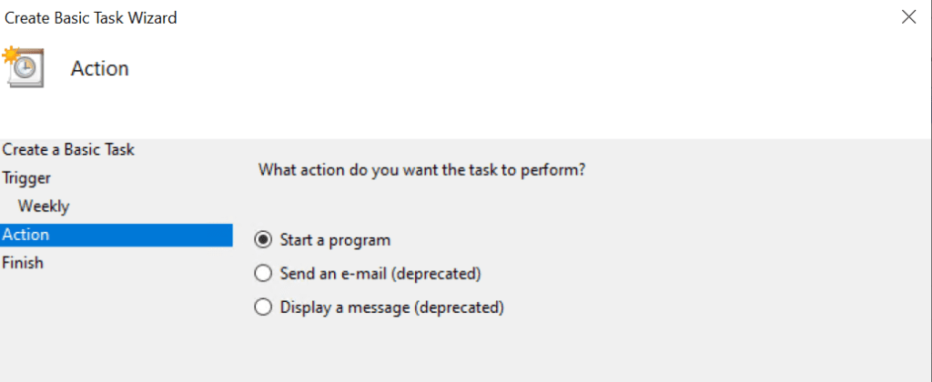 Choose action to start a program