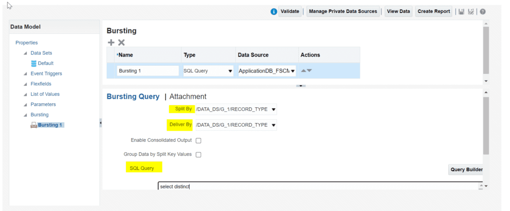 Criteria for Bursting in Oracle Fusion ERP