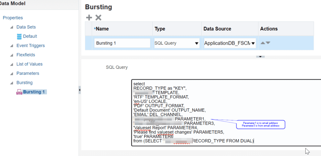 Bursting in oracle fusion erp sample SQL query