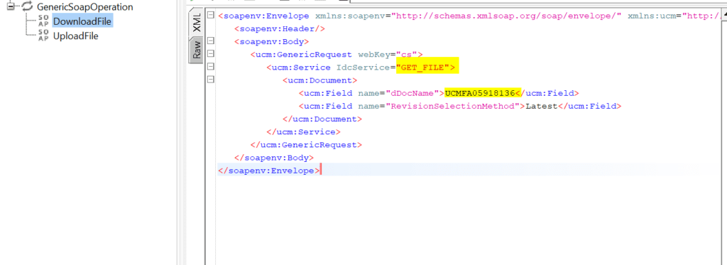 Oracle Fusion ERP UCM Web Service payload to download file from UCM