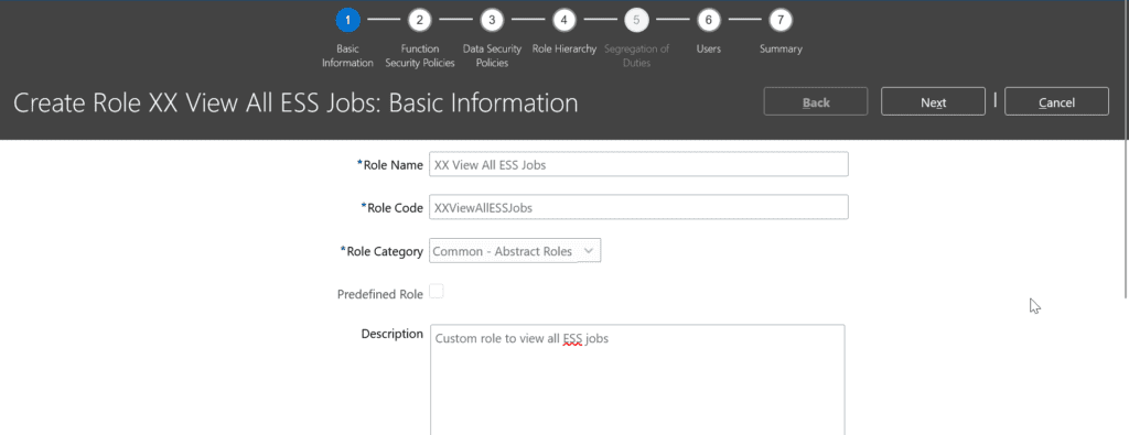 Oracle Fusion ERP ESS job creation screen to view all jobs