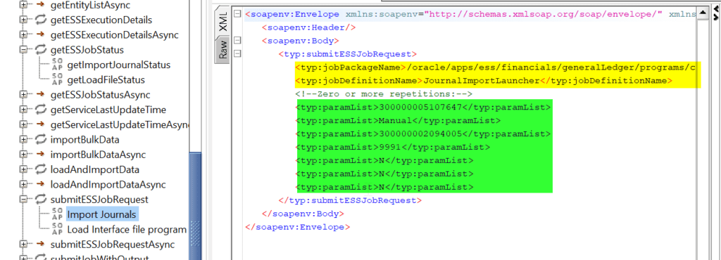 submitESSJobRequest operation of ERP Integration Service operation for gl journal import