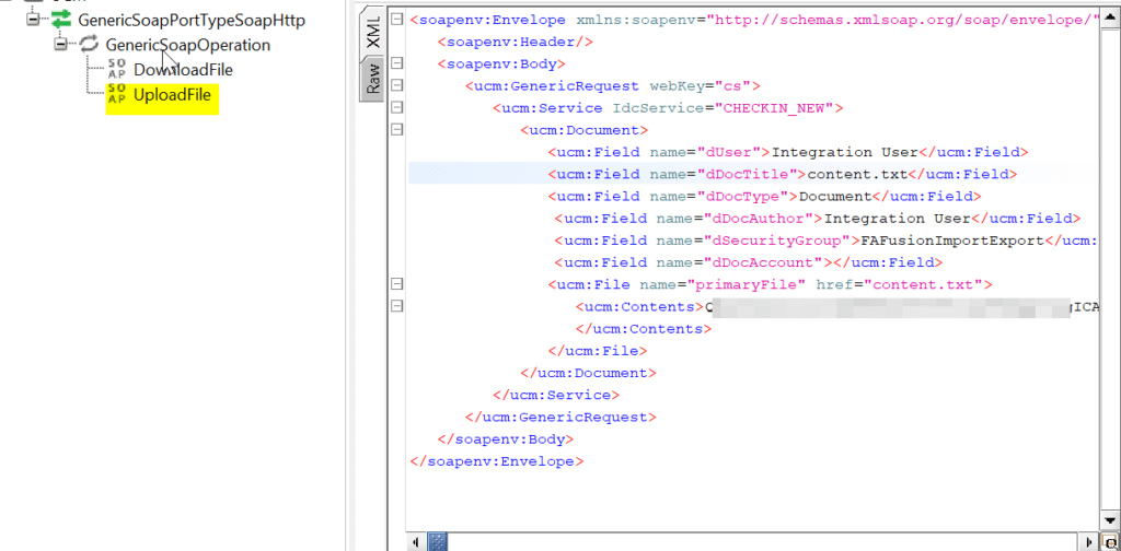 Oracle Fusion ERP UCM Web Service payload to upload to UCM