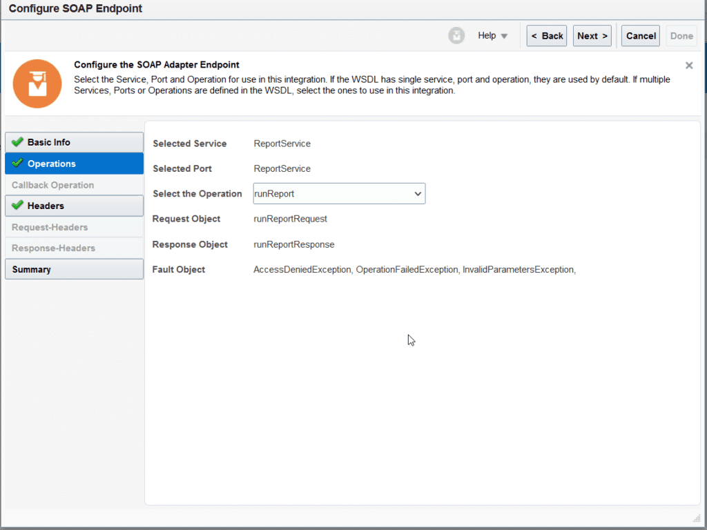 Configure soap endpoint and choose run report operation of standard fusion erp web service