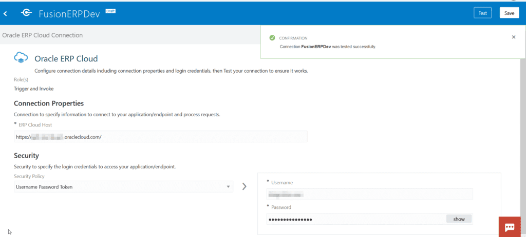 Entering ERP adapter connection details