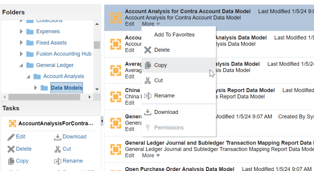 Copy report data model in order to customize it