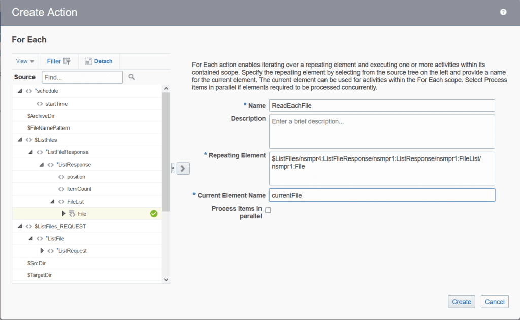 Create Action for each and read each file in source directory