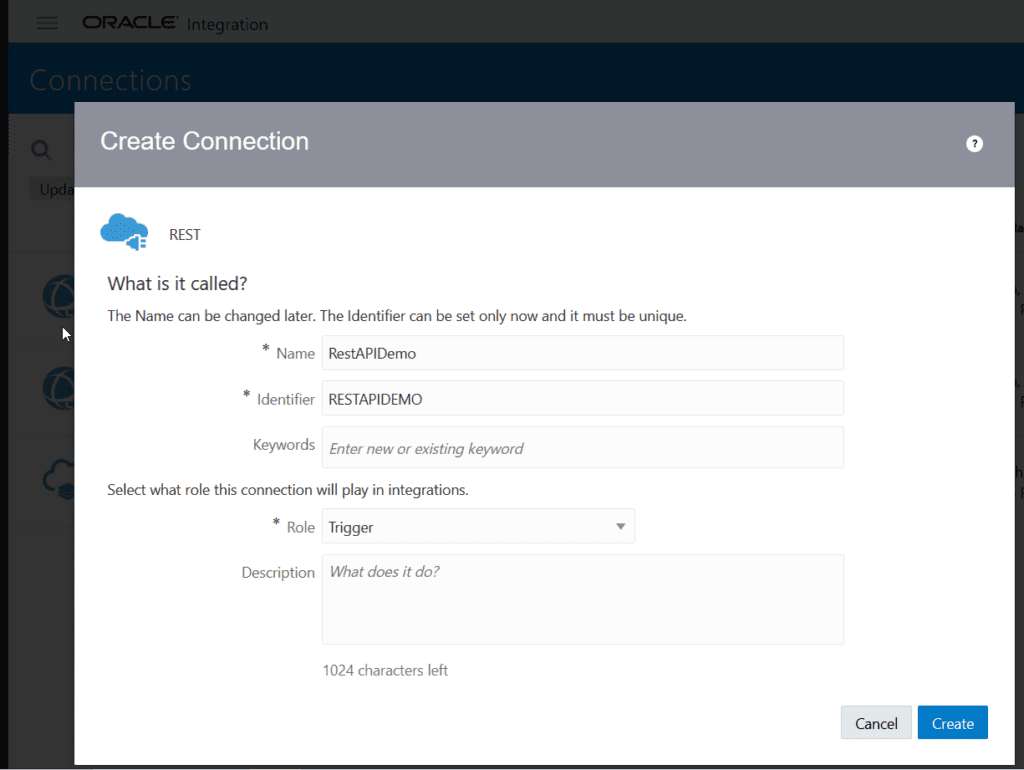 Define a new connection to Create Oracle OIC REST API