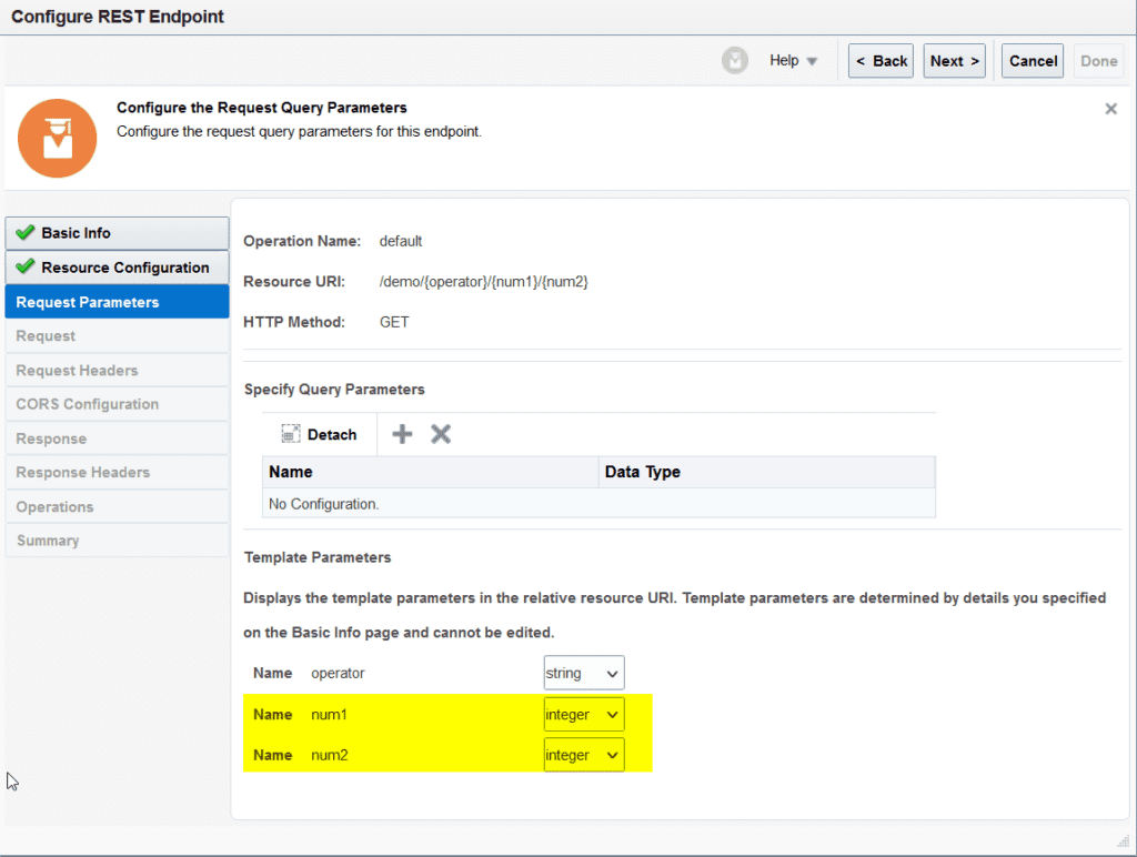 Rest endpoint request parameters configuration