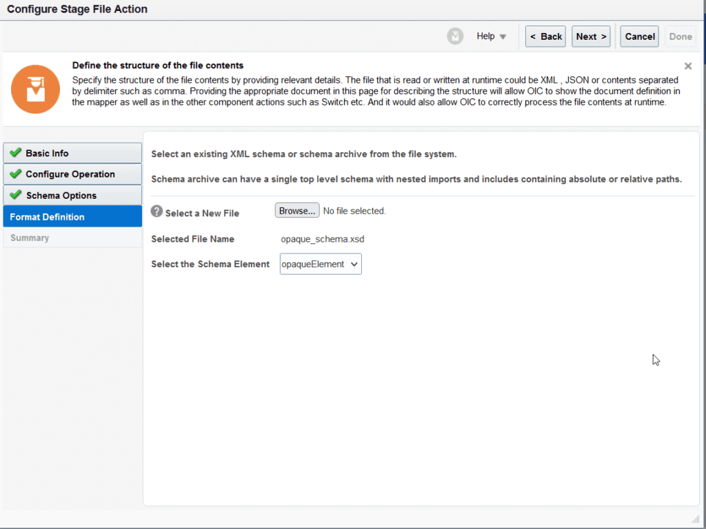 configure stage file action write file opaque schema