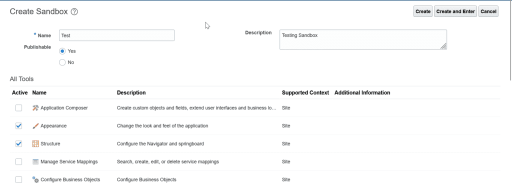 Create a sandbox in Oracle Fusion ERP