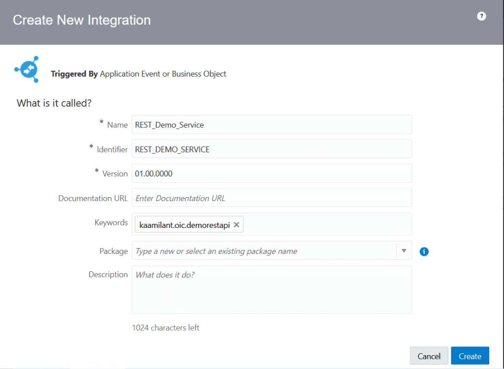 Define a new integration to Create Oracle OIC REST API