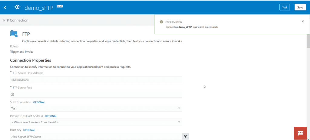 Create FTP connection to sFTP server in OIC