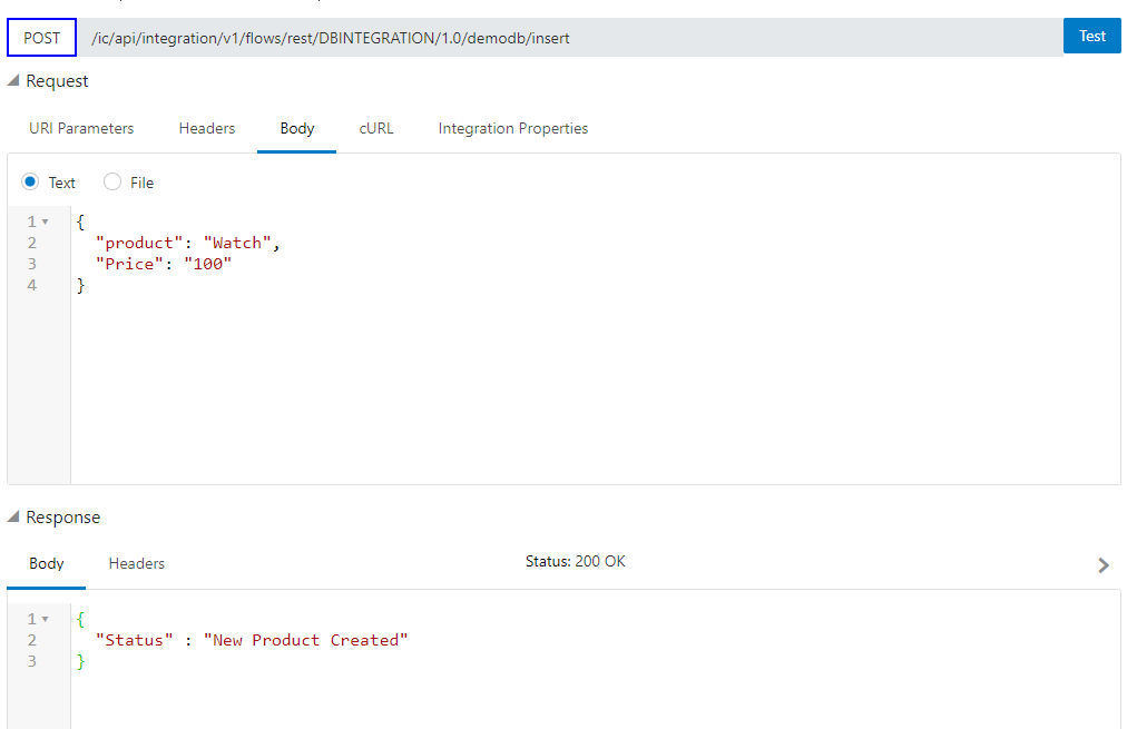 Test integration for oic database insert