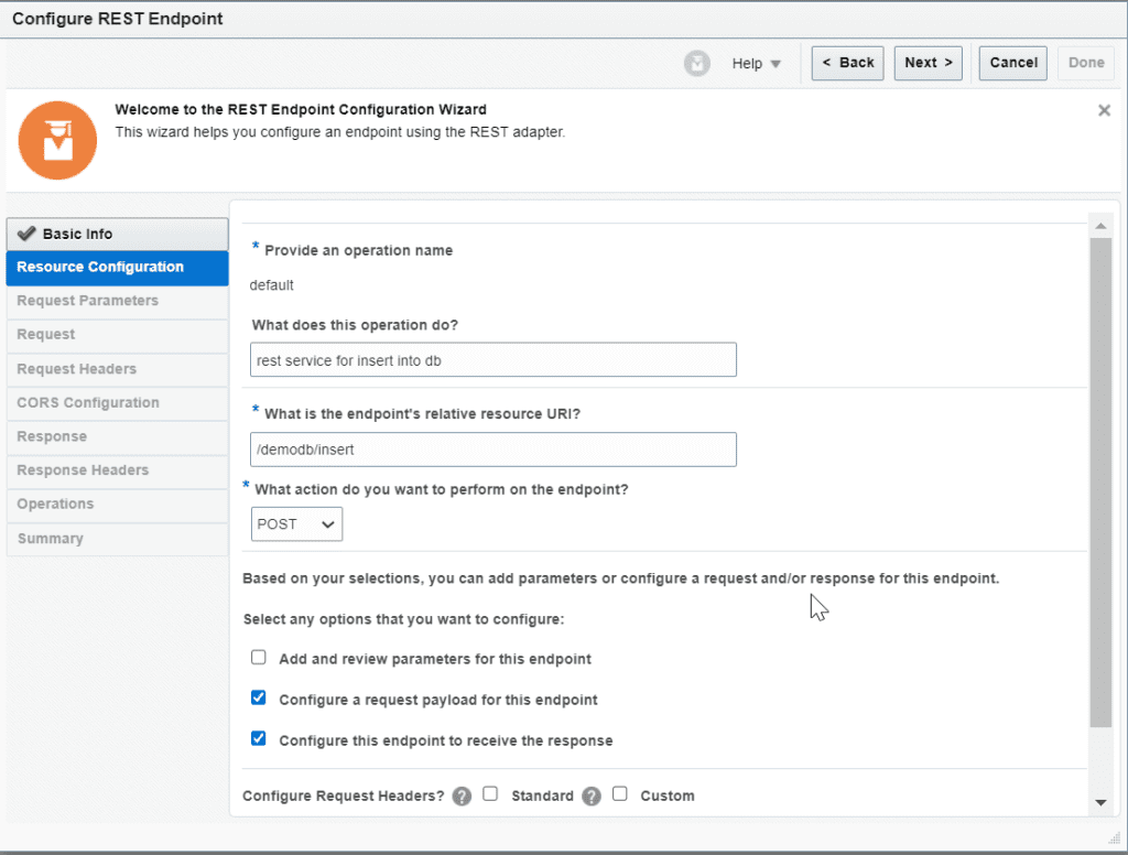 Configure rest end point for OIC insert into database