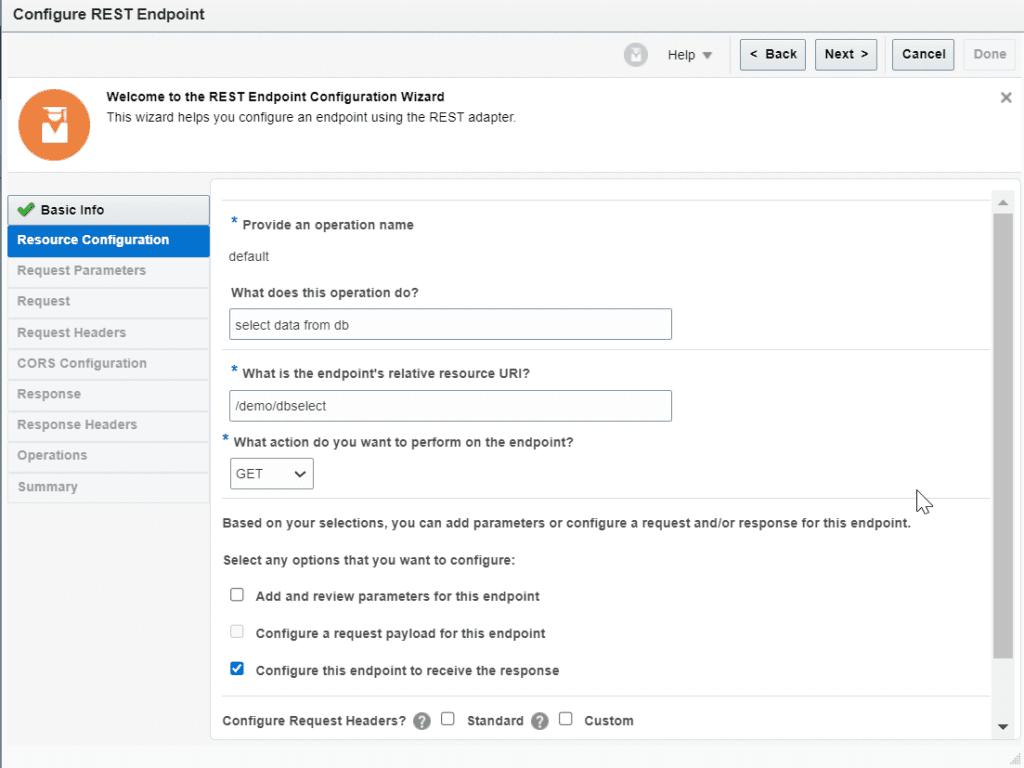 configure rest endpoint for OIC select from database 