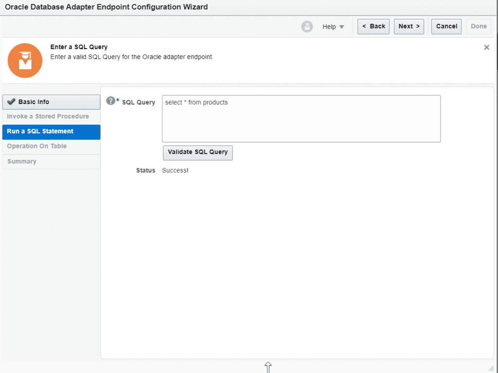 db adapter configuration for oic select from database