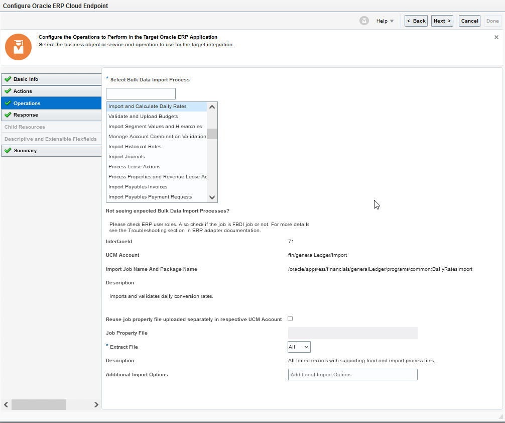 configure erp adapter and choose bulk import process