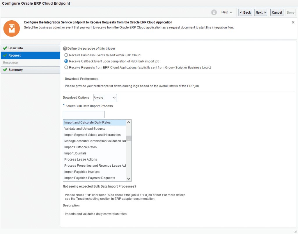 Configure erp adapter for call back events