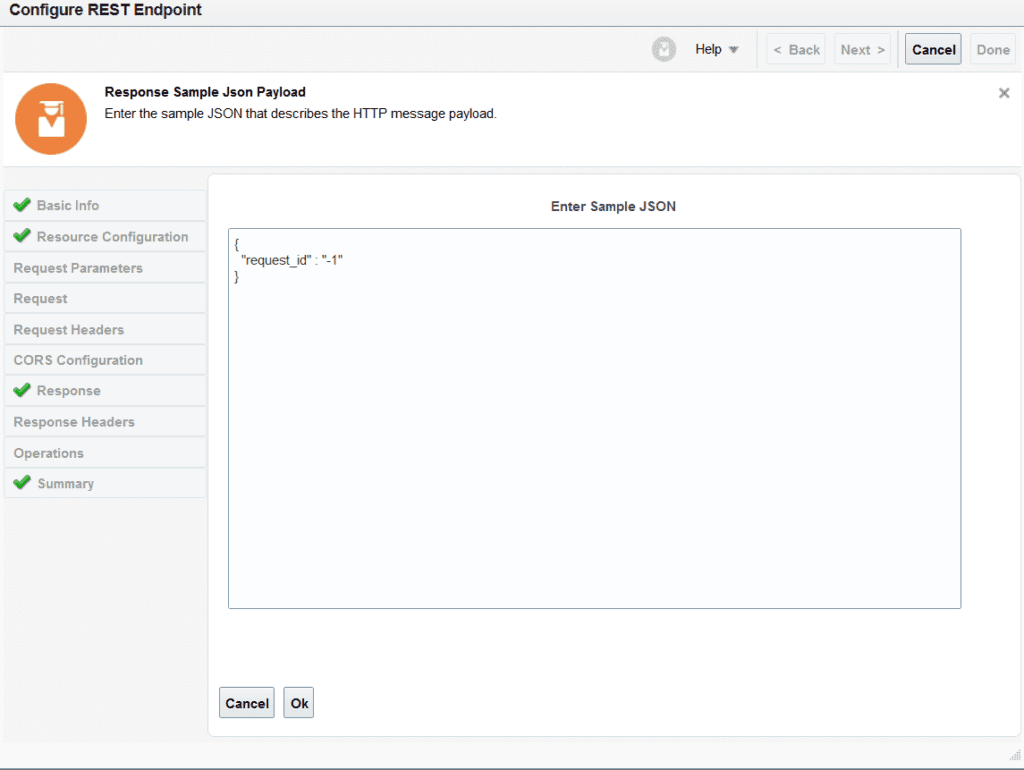 Sample response payload for fbdi via oic