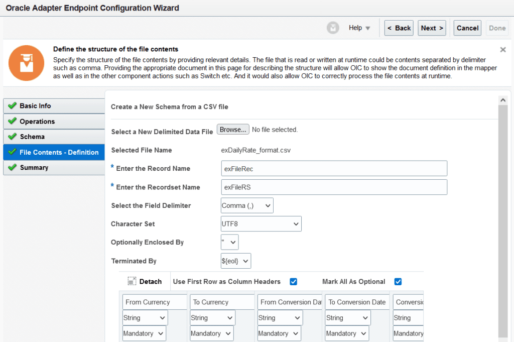 configure ftp connection and provide csv format file for fbdi integration in oic