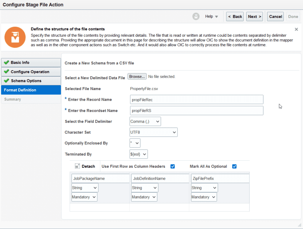 stage file action for property file format fbdi in oic