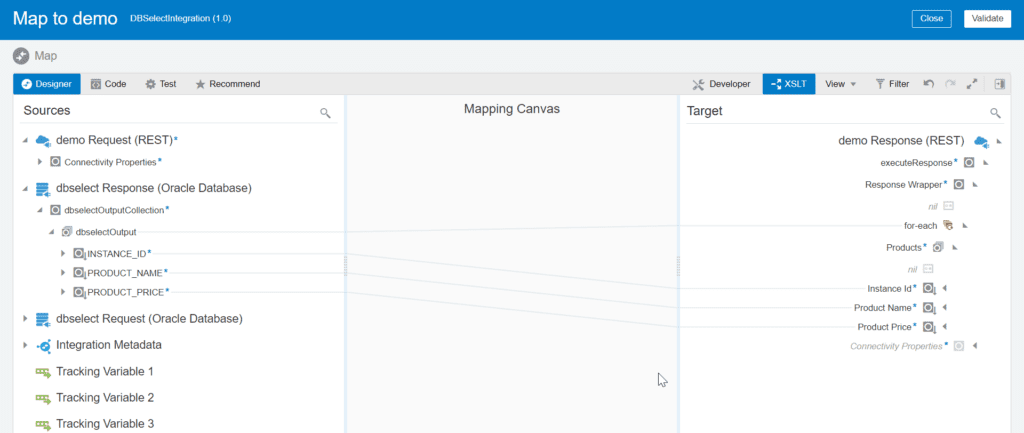 integration flow mapping for OIC select from database