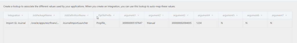 Configure lookup to store the values for property for gl journal integrations in oic