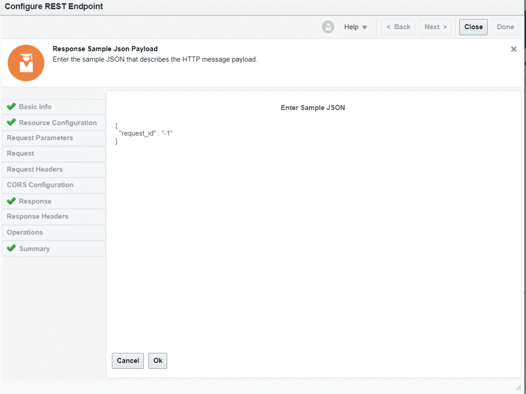 Sample response payload of rest adapter for gl journal import oic integration