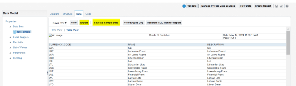 Run data model query of BI report in Oracle Fusion ERP