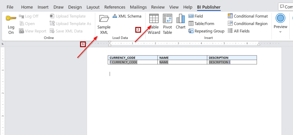 Define BI report layout using bi publisher addon in ms word