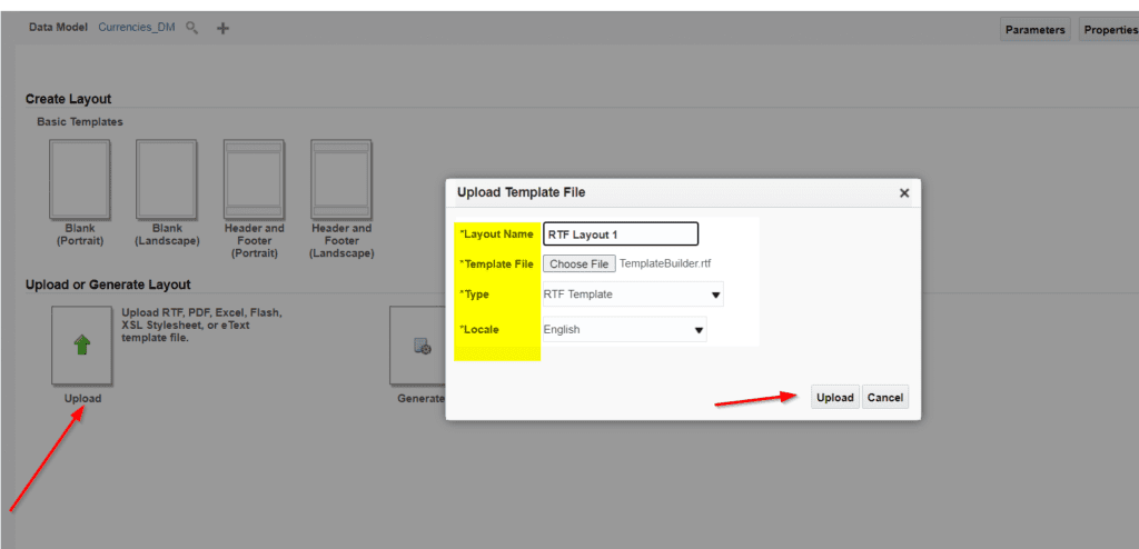 upload BI report rtf layout