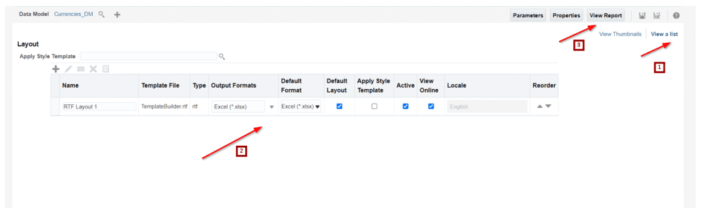 BI report layout settings