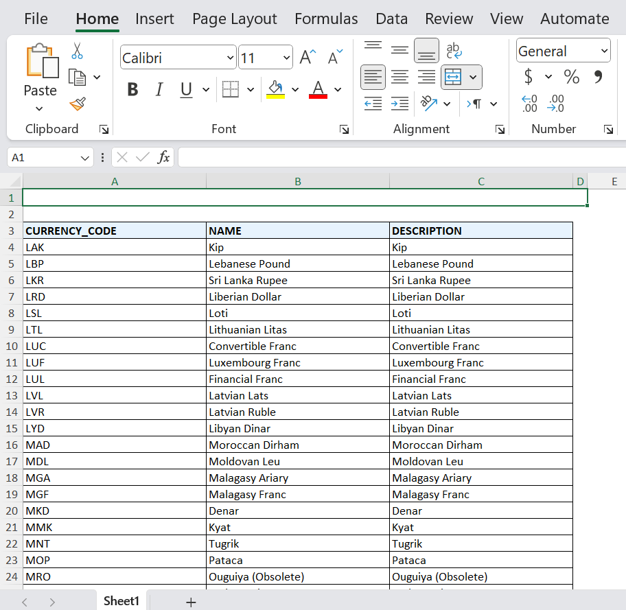 BI report output in excel