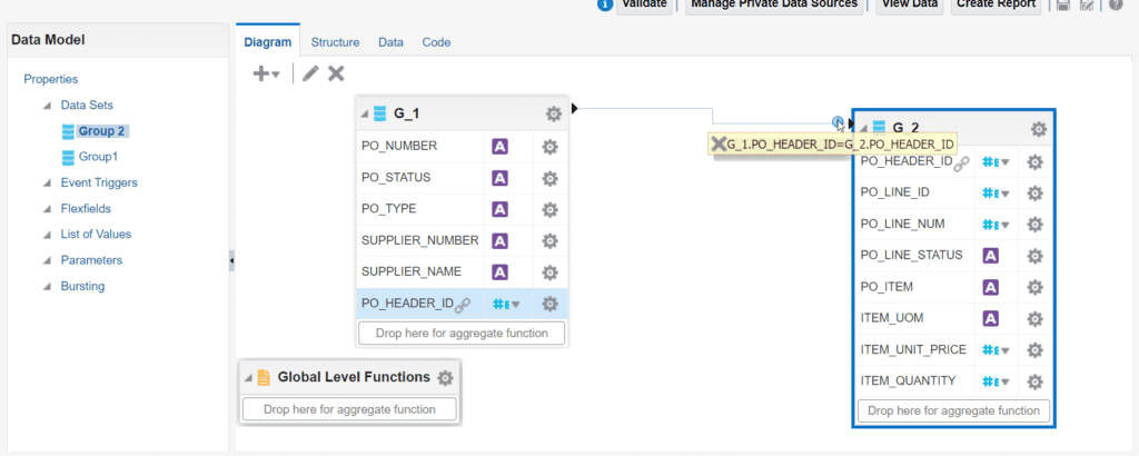 drag source column to target to create element link