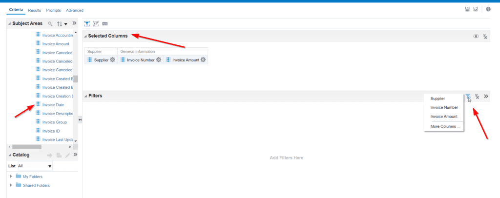 Add Columns and Filters in otbi analysis report subject area