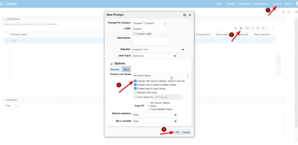 Dashboard prompt for OTBI dashboard