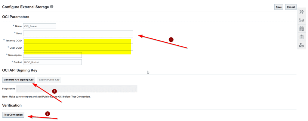 Configure external storage for BICC 