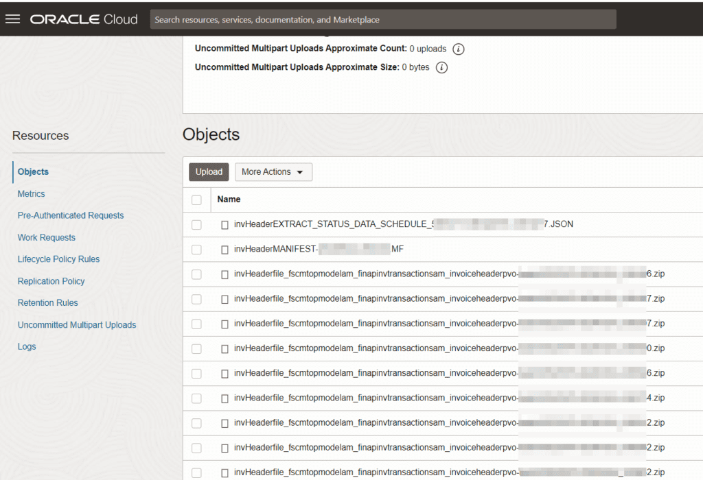 files upload to OCI bucket from BICC